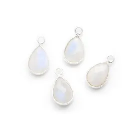 11x8mm Silver Bezel Rainbow Moonstone Faceted Pear Pendants Set of 4