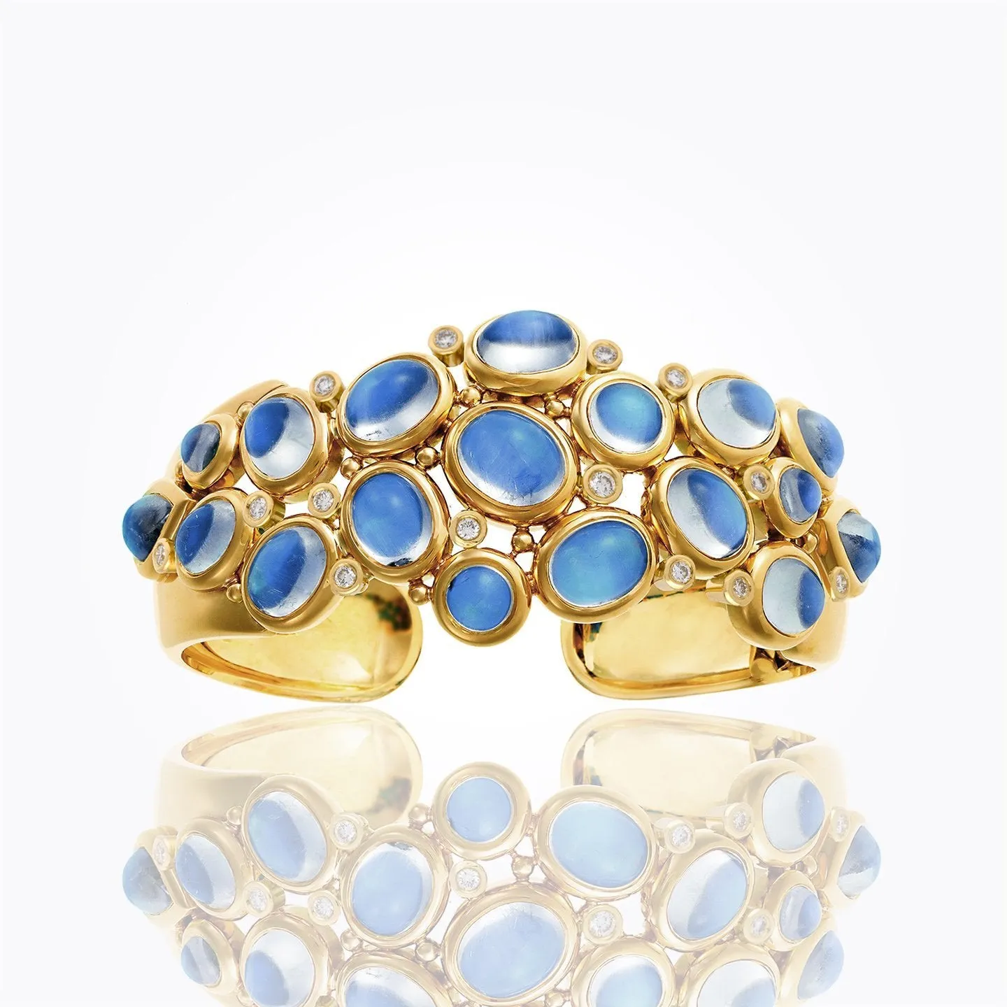 18K Bombe Cuff Bracelet with Royal Blue Moonstone and diamond