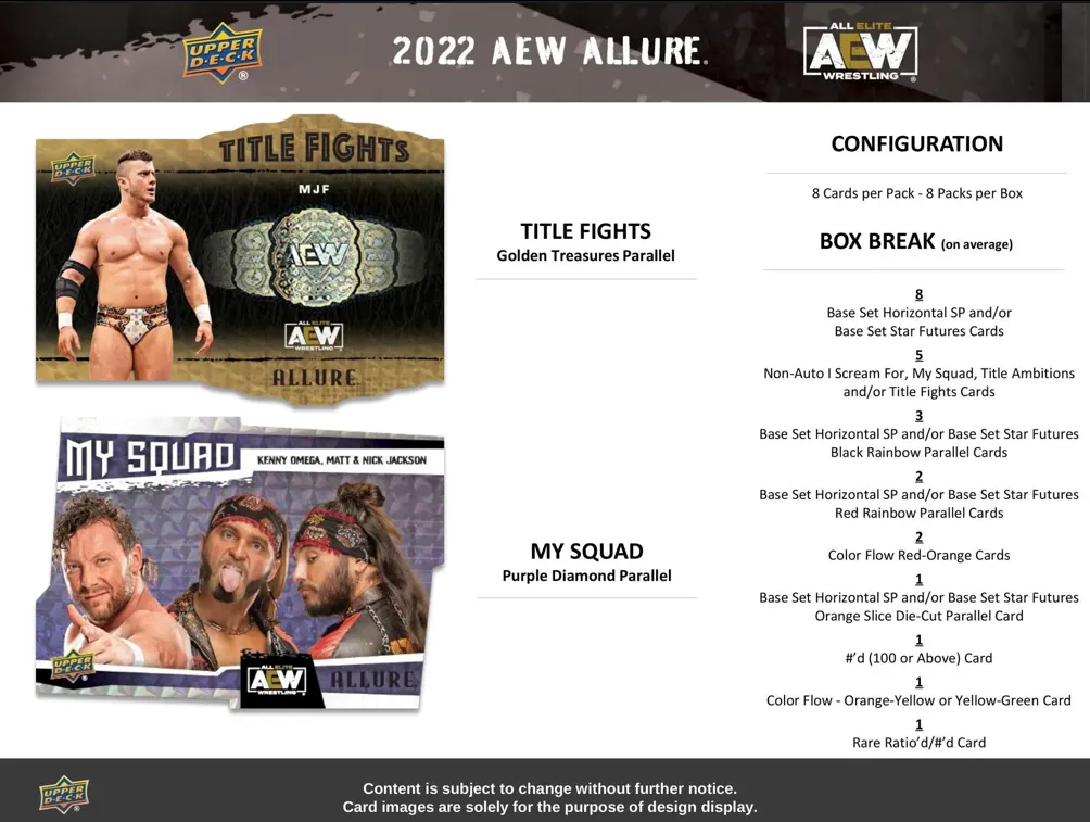 2022 Upper Deck AEW Allure Wrestling Hobby Box 8 Packs per Box, 8 Cards per Pack