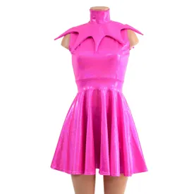 2PC Neon Pink Sleeveless Skater Dress with Elf Collar