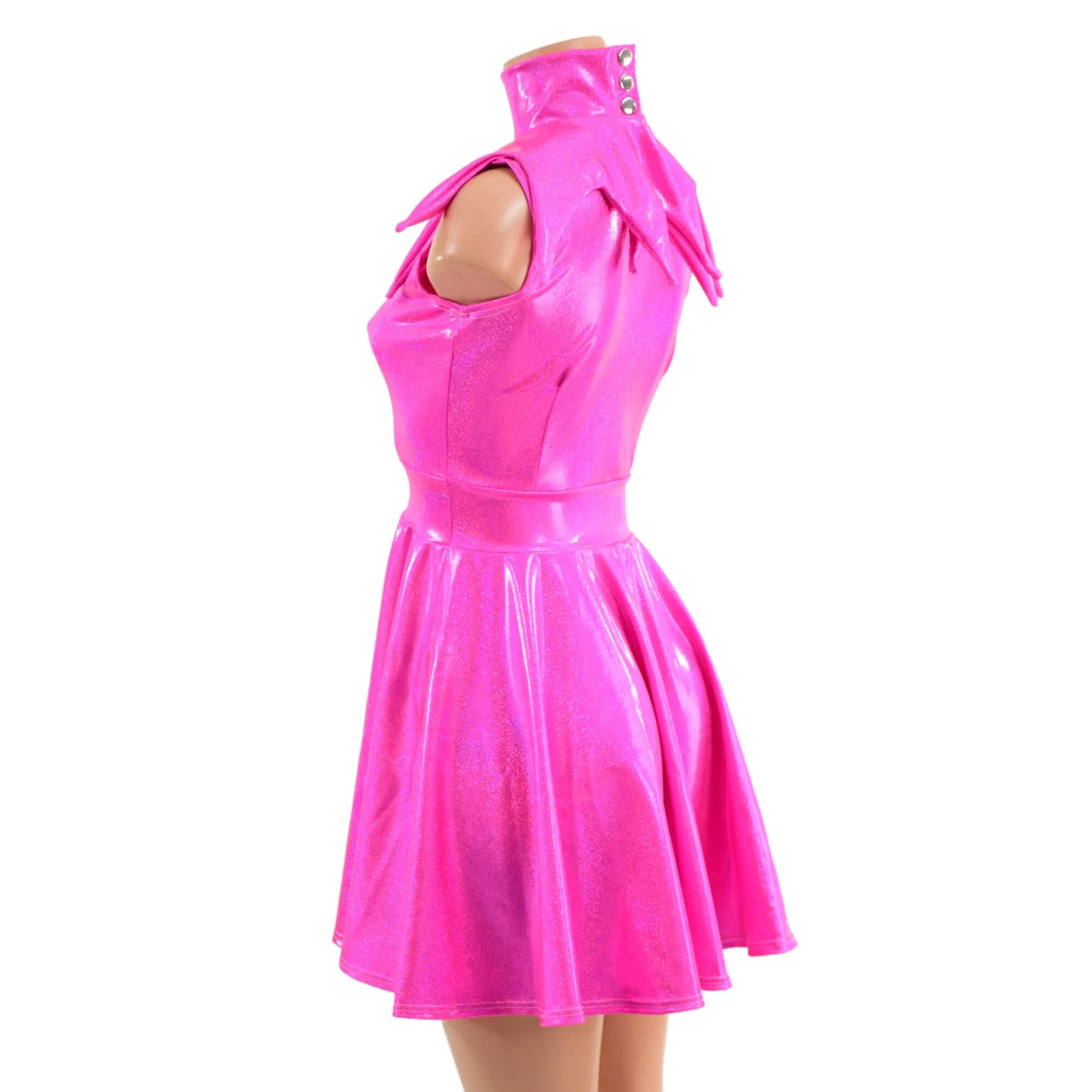 2PC Neon Pink Sleeveless Skater Dress with Elf Collar