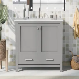 30'' Gray Bathroom Vanity with Built-In Shelf