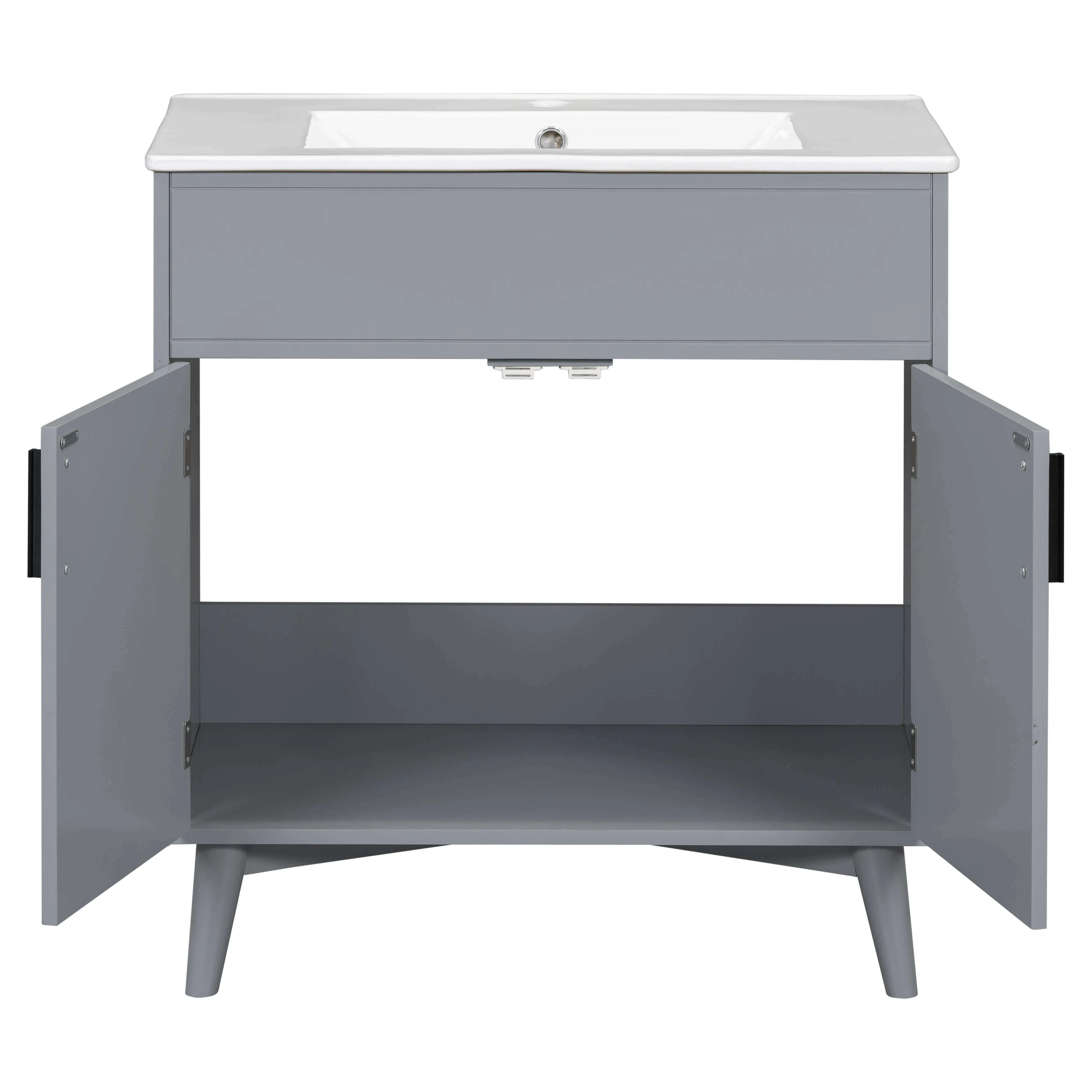 30'' Gray Freestanding Solid Wood Bathroom Vanity