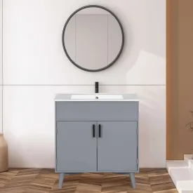 30'' Gray Freestanding Solid Wood Bathroom Vanity