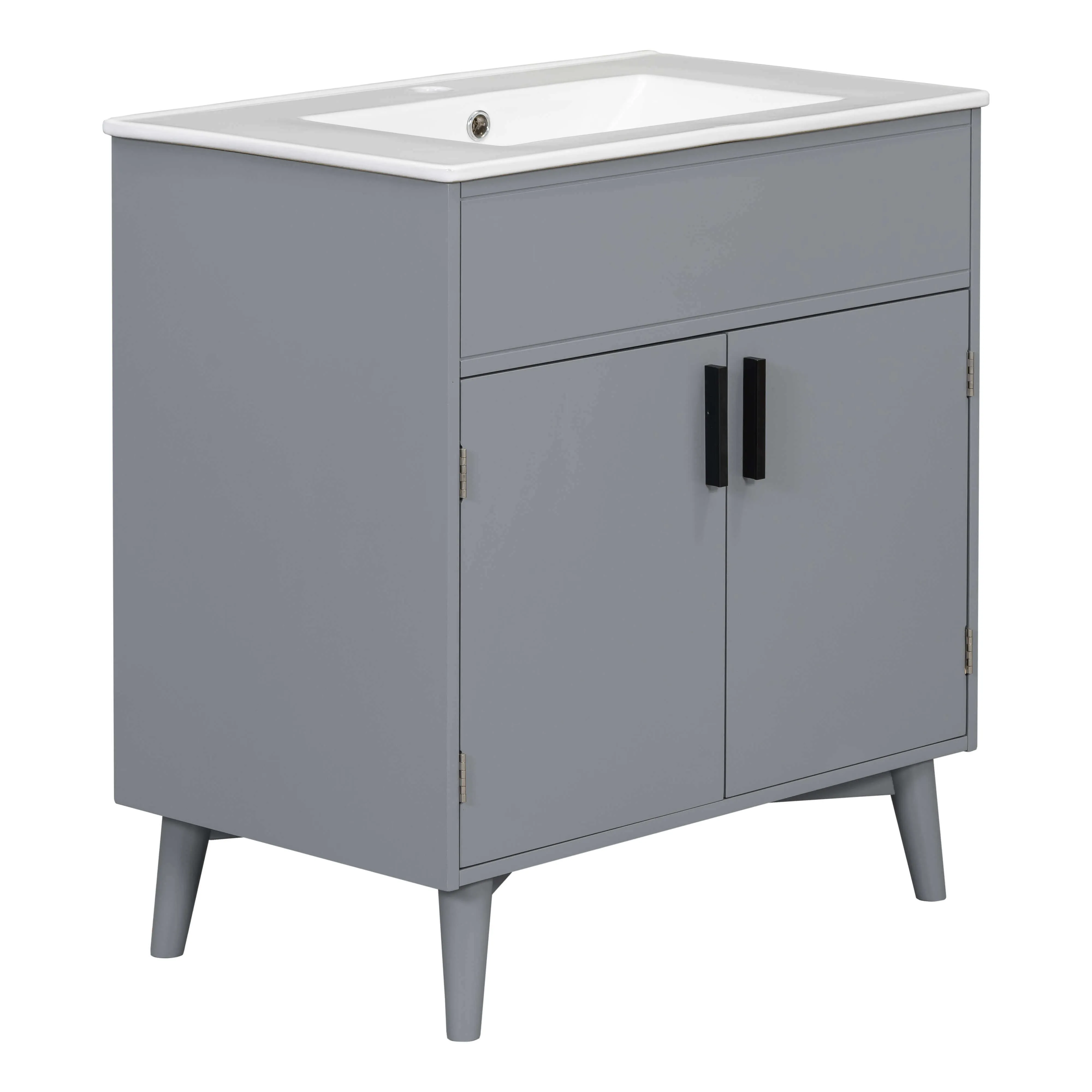 30'' Gray Freestanding Solid Wood Bathroom Vanity