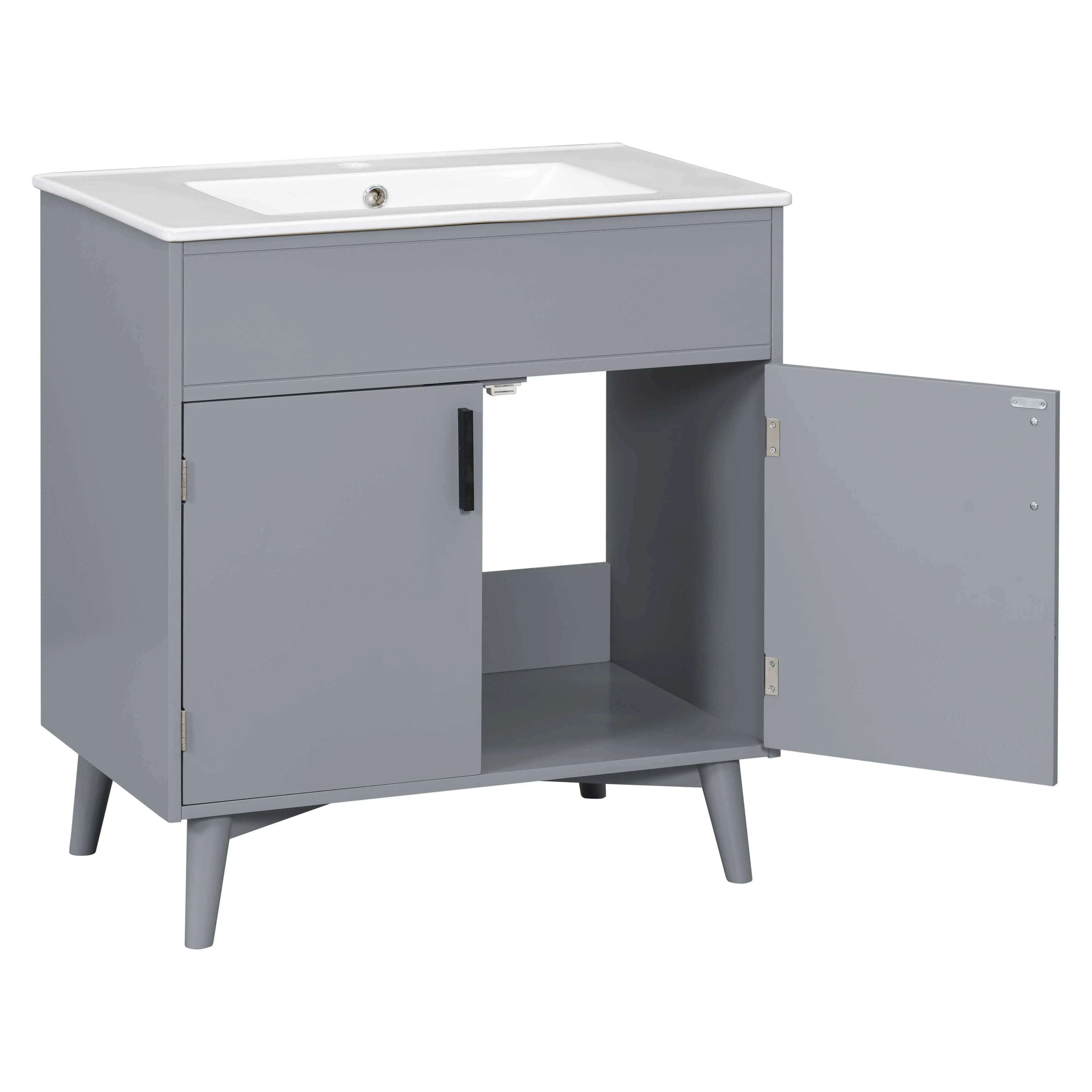 30'' Gray Freestanding Solid Wood Bathroom Vanity