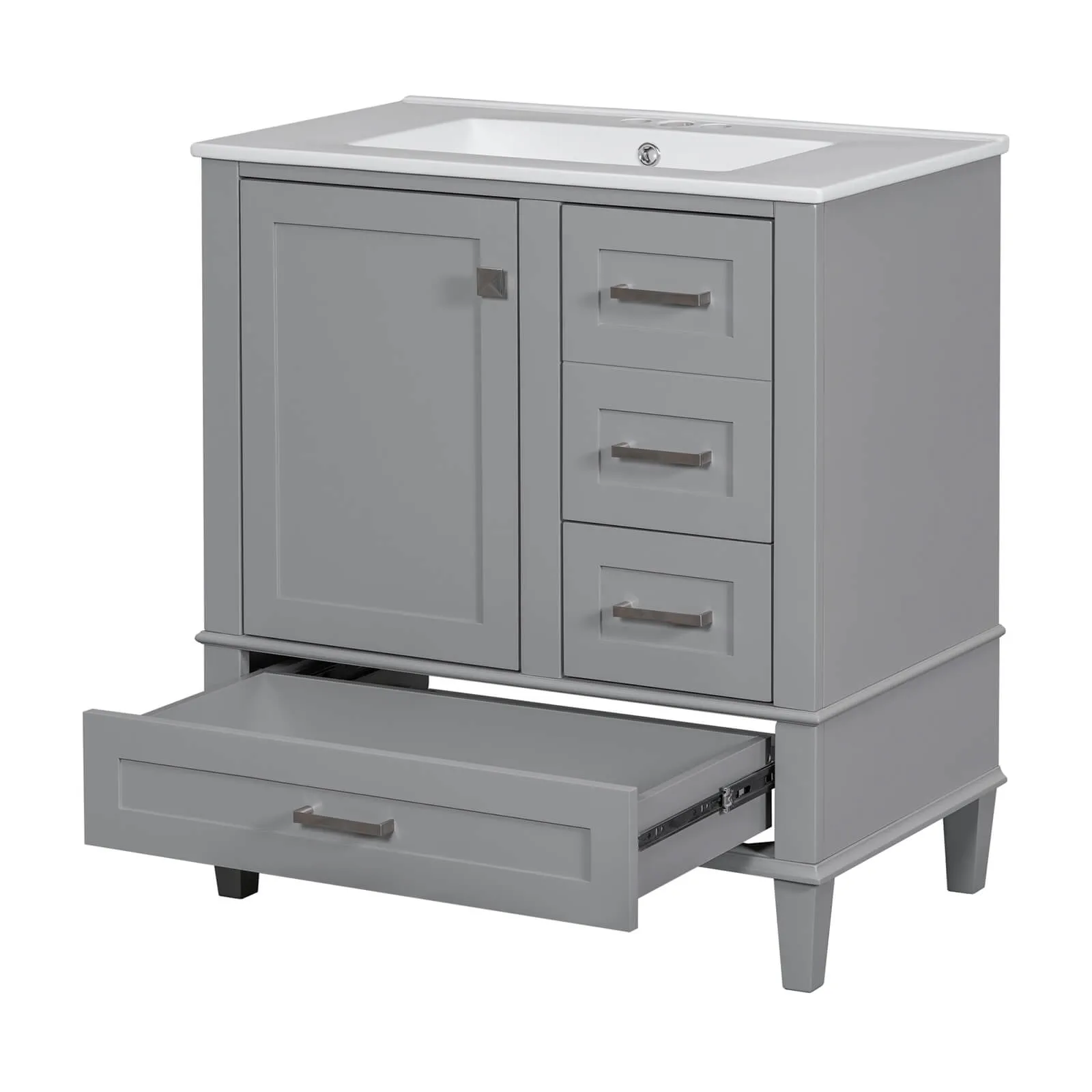 30" Gray Solid Wood Bathroom Vanity with Top