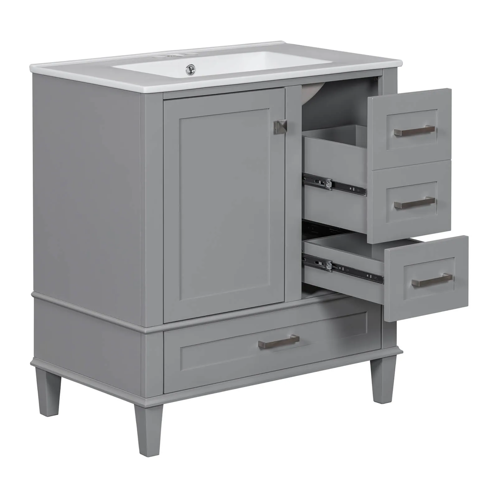 30" Gray Solid Wood Bathroom Vanity with Top