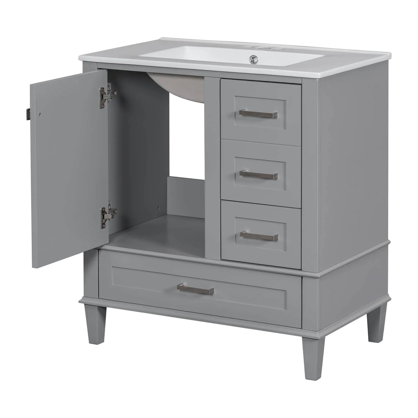 30" Gray Solid Wood Bathroom Vanity with Top