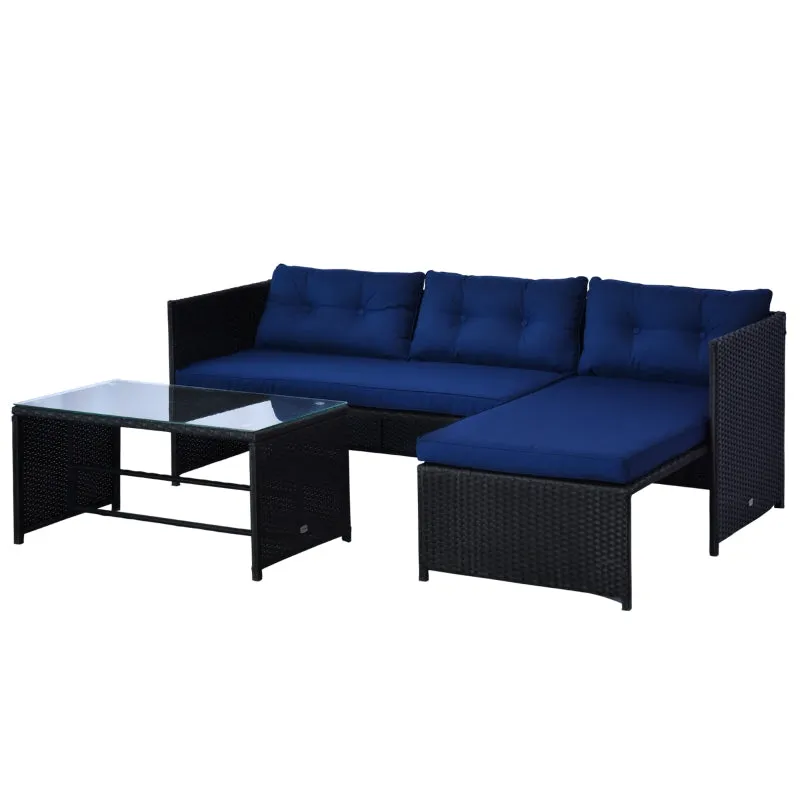 3pc Outdoor Wicker Rattan Patio Garden Furniture Set - Dark Blue