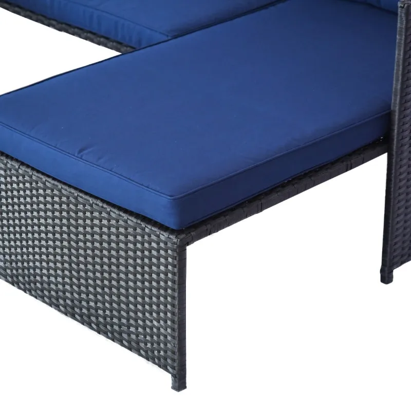 3pc Outdoor Wicker Rattan Patio Garden Furniture Set - Dark Blue