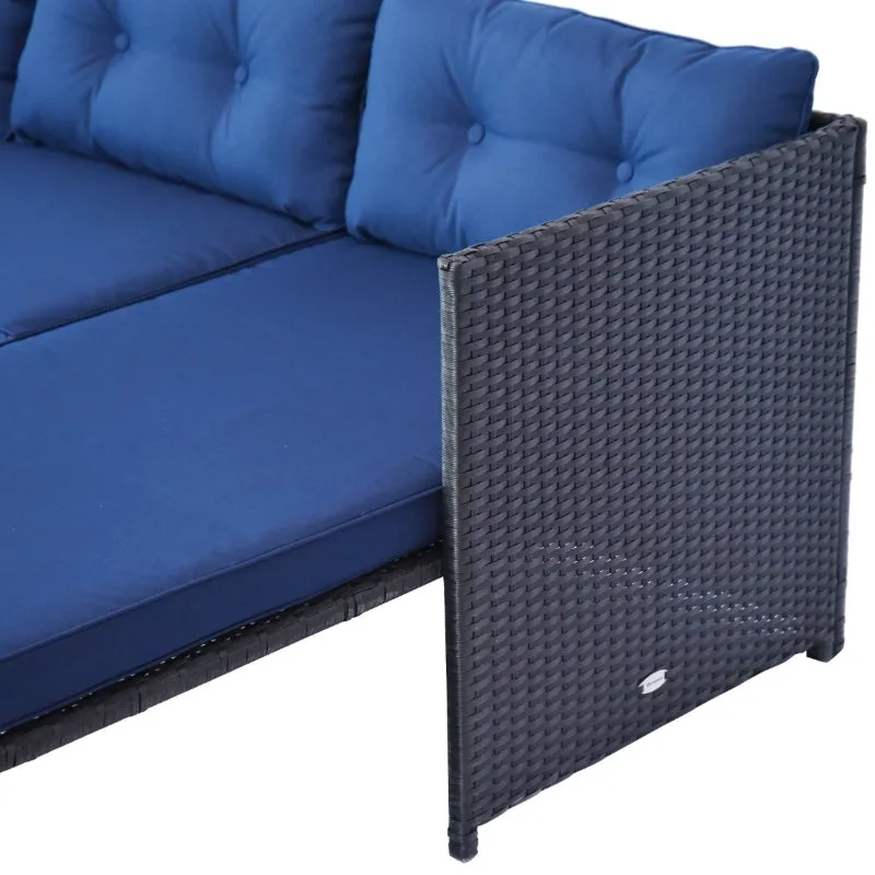 3pc Outdoor Wicker Rattan Patio Garden Furniture Set - Dark Blue