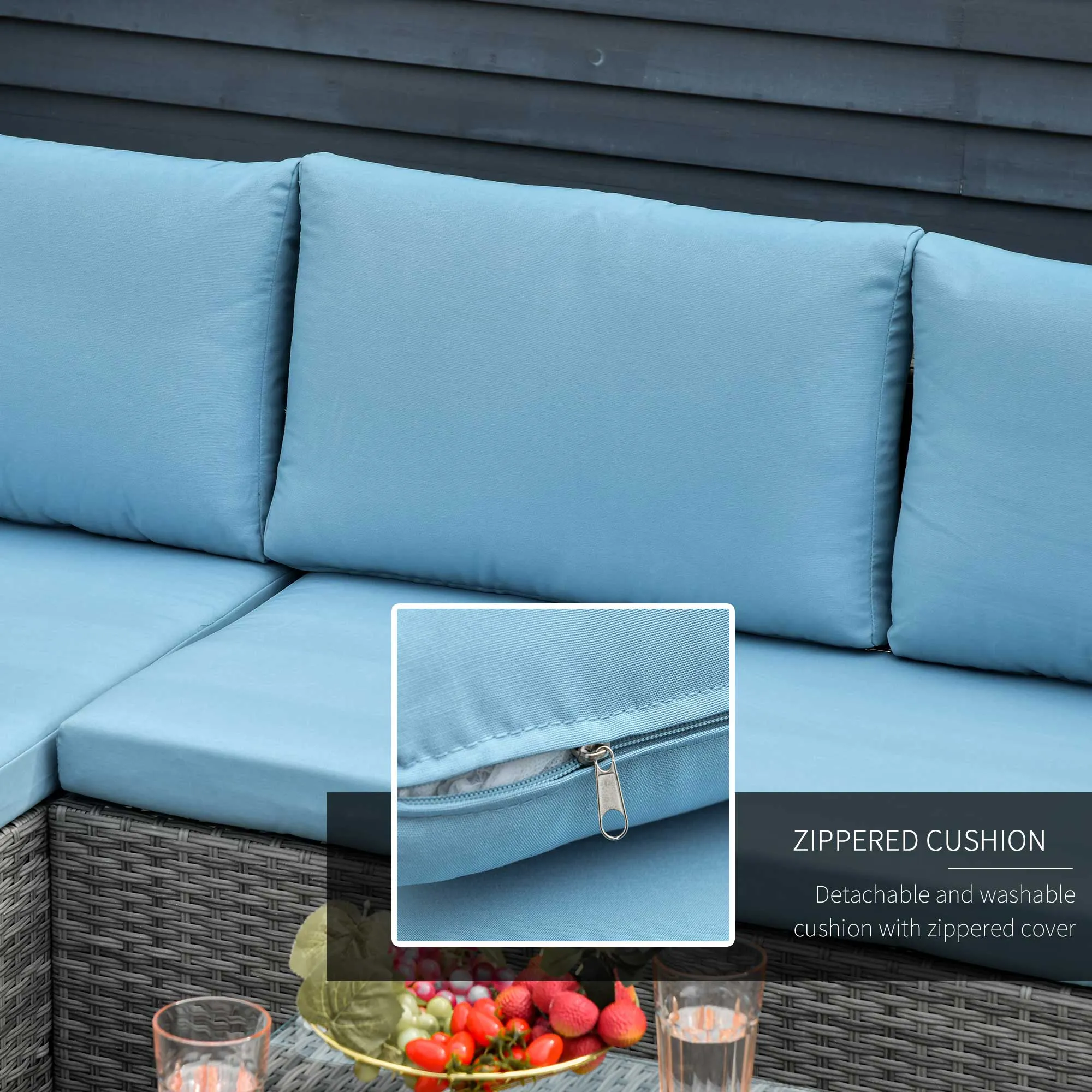 3pc Wicker Rattan Outdoor Patio Furniture Set - Blue