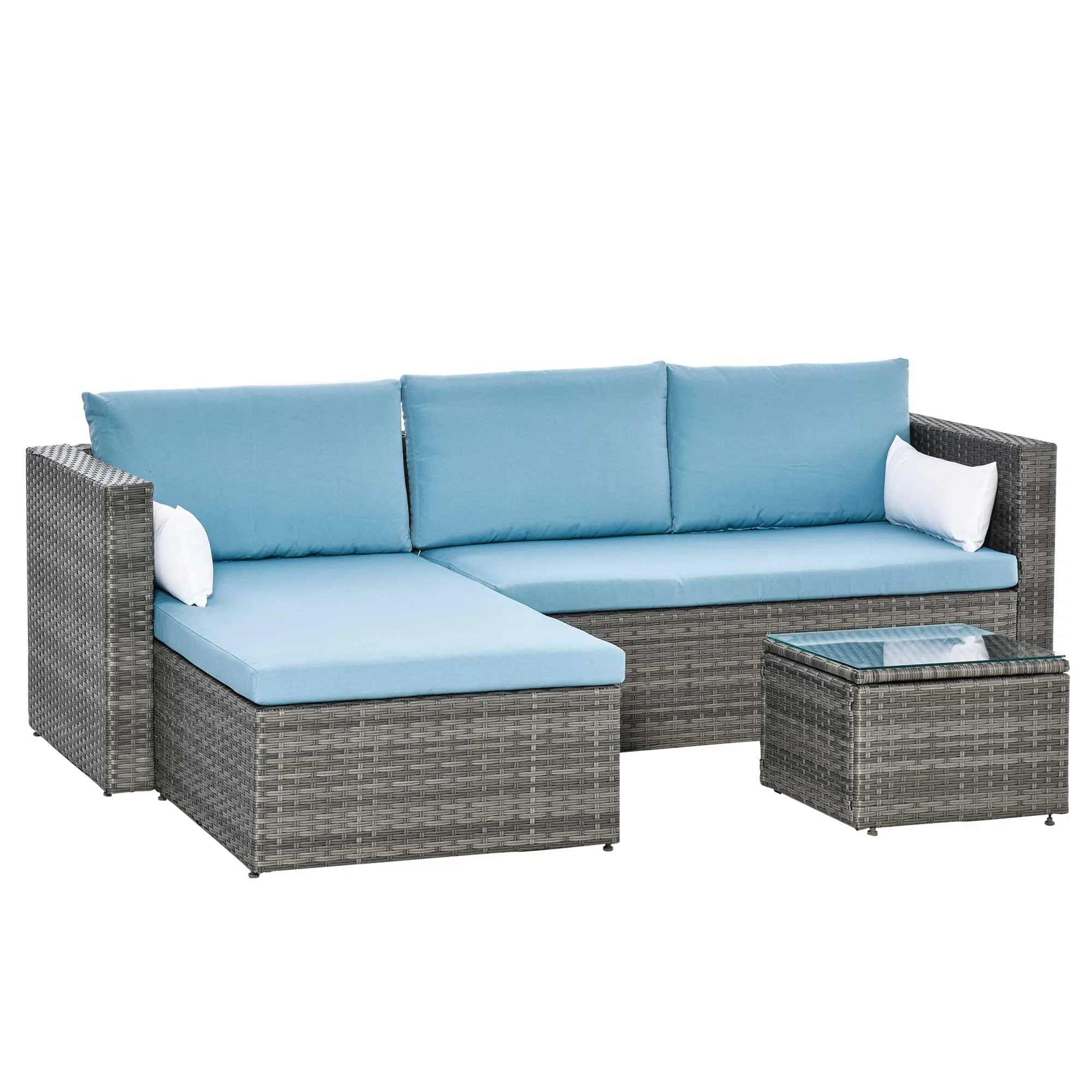 3pc Wicker Rattan Outdoor Patio Furniture Set - Blue