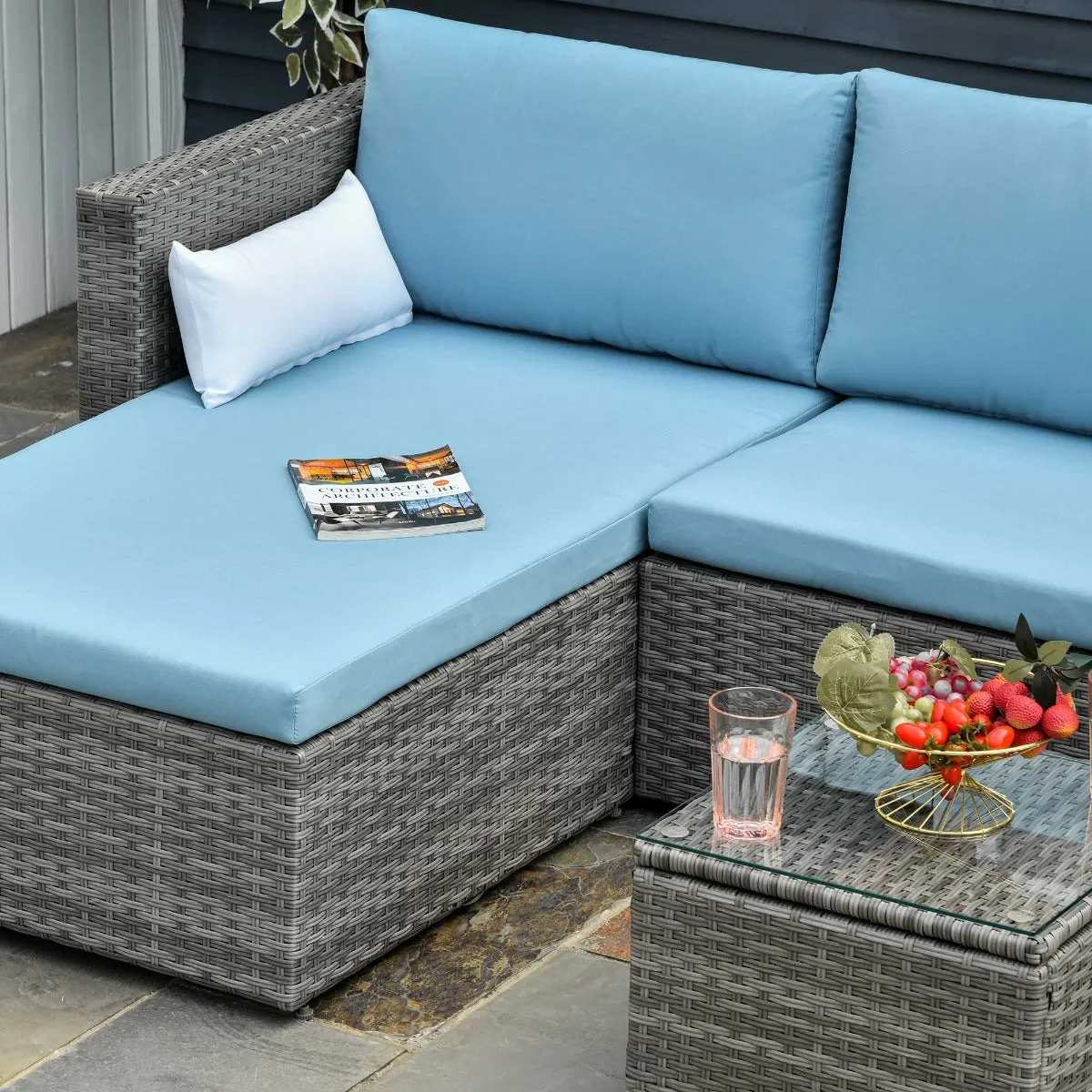 3pc Wicker Rattan Outdoor Patio Furniture Set - Blue