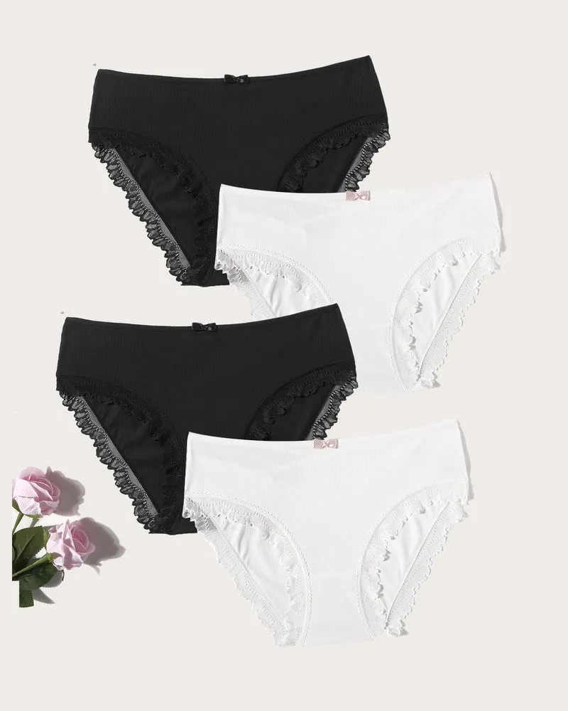 4 Pcs Set Lace Trim Crisscross Back Panties