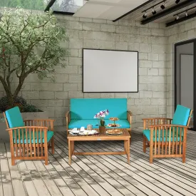 4pc Acacia Wood Patio Furniture Set - Blue