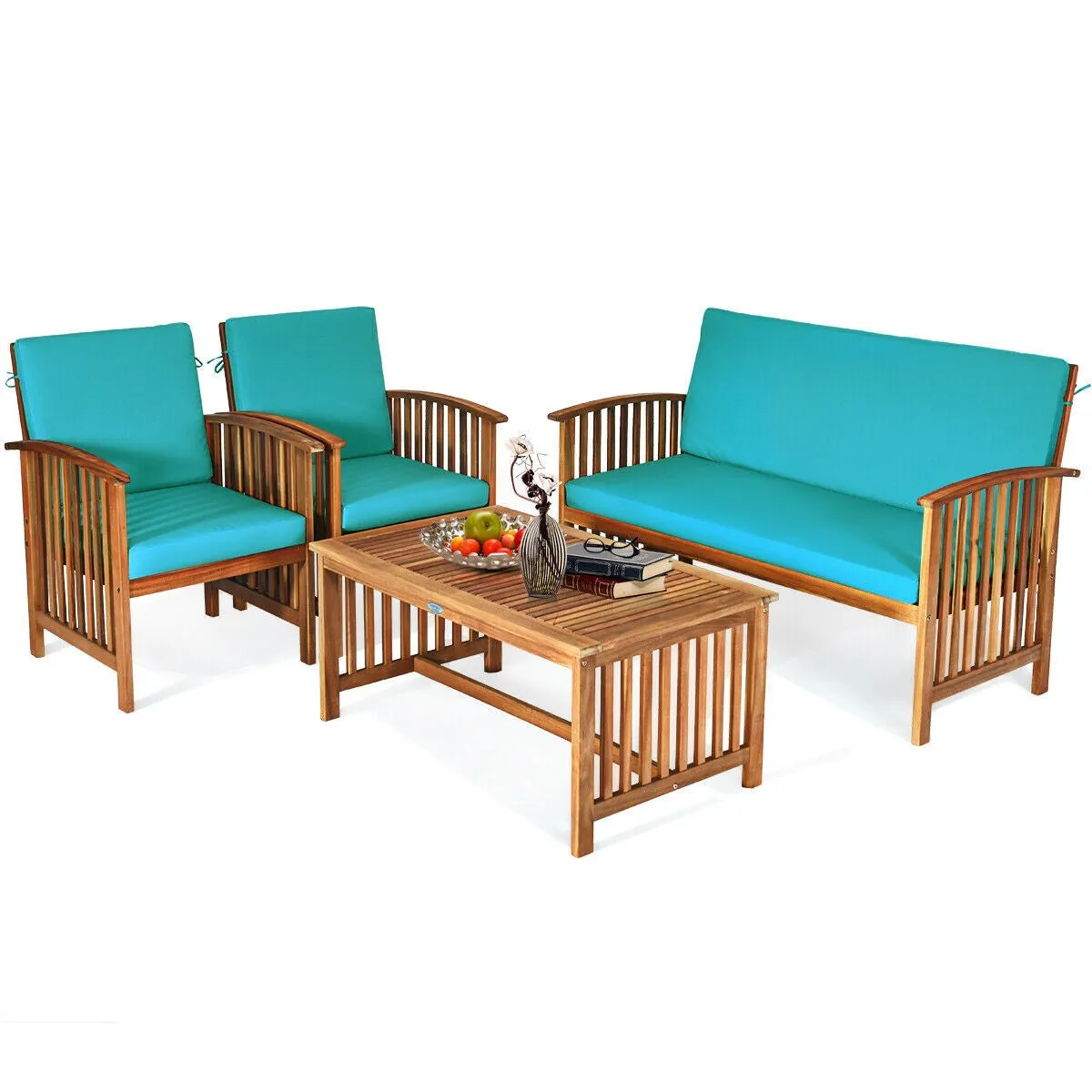 4pc Acacia Wood Patio Furniture Set - Blue