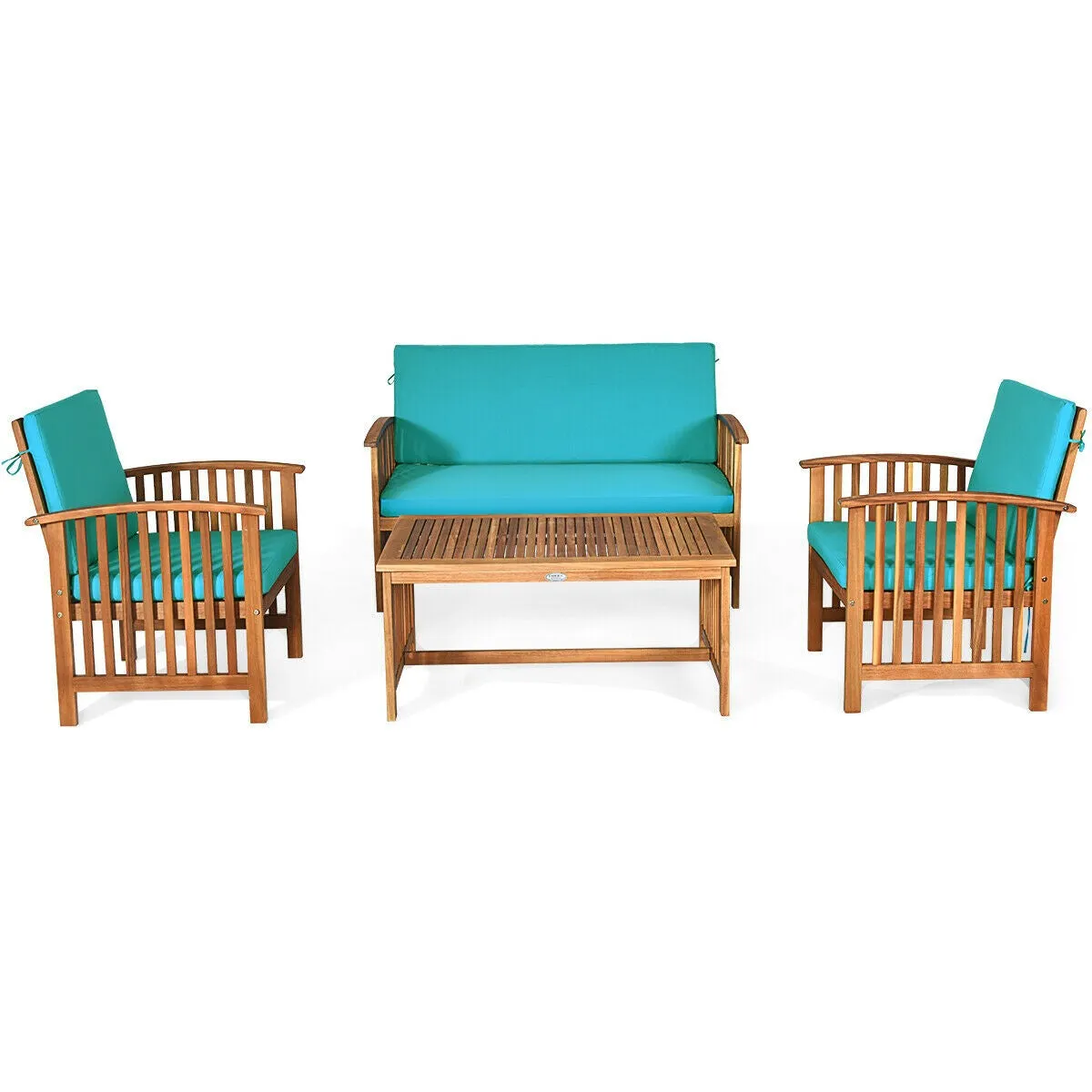 4pc Acacia Wood Patio Furniture Set - Blue