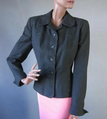 50s Vintage Women's Suit Set Jacket Skirt Nip Waist Fit & Flare Medium VFG Pacific Mills Charcoal Gray