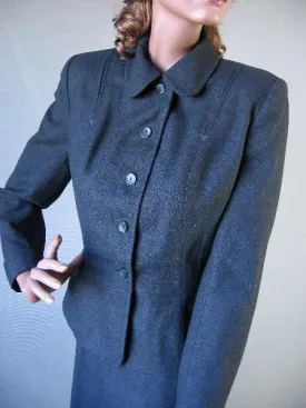 50s Vintage Women's Suit Set Jacket Skirt Nip Waist Fit & Flare Medium VFG Pacific Mills Charcoal Gray