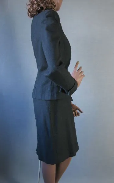 50s Vintage Women's Suit Set Jacket Skirt Nip Waist Fit & Flare Medium VFG Pacific Mills Charcoal Gray