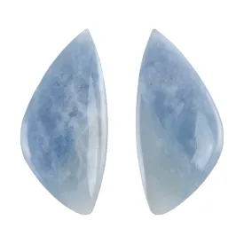 Aquamarine Gemstone - Cabochon Freeform 21mm X 46mm - Matched Pair