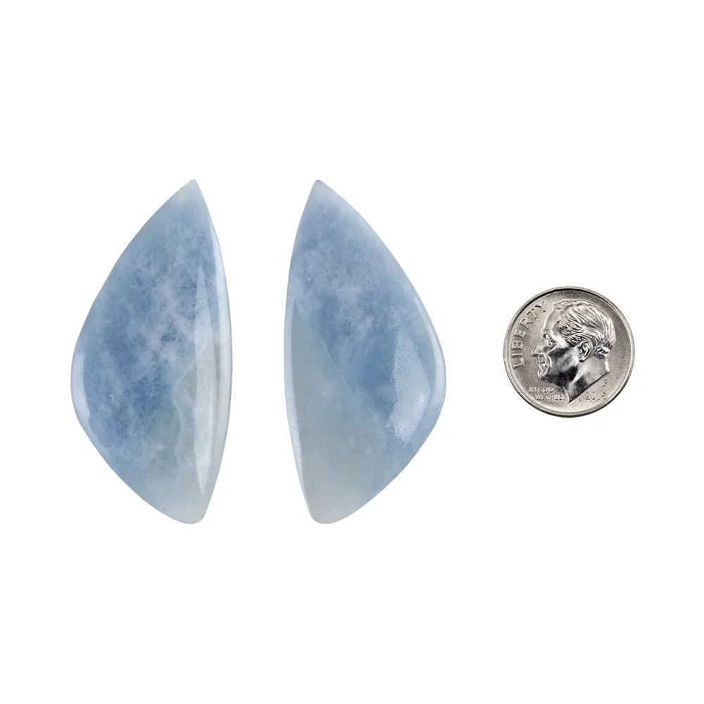 Aquamarine Gemstone - Cabochon Freeform 21mm X 46mm - Matched Pair