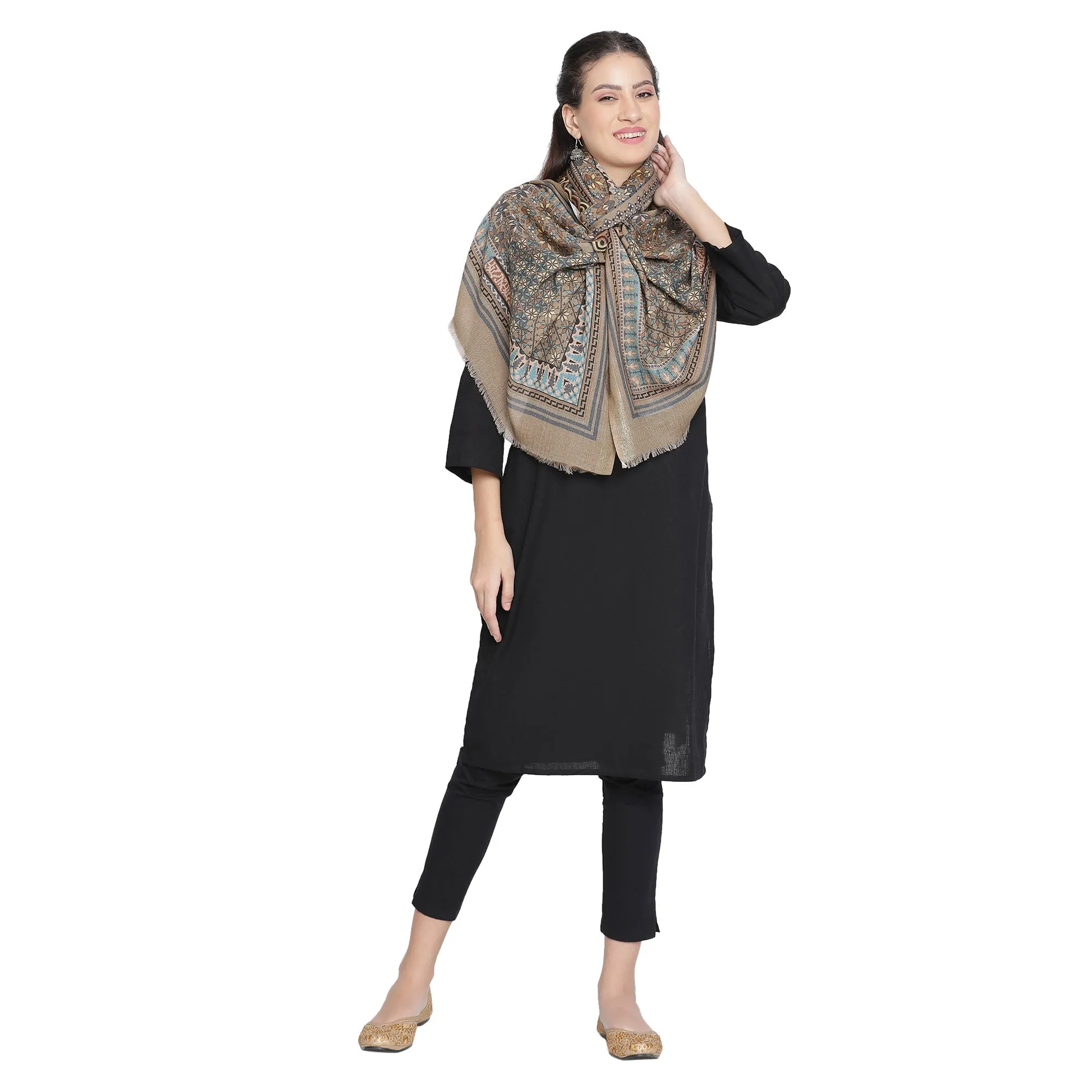 Arca Elegance Printed Offwhite Wool Stole