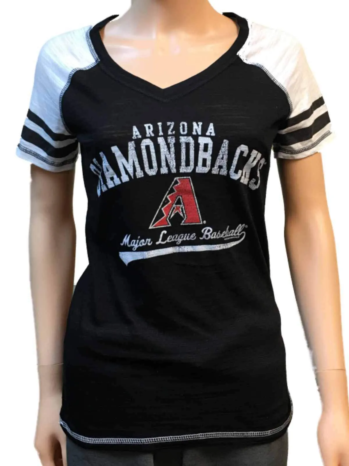 Arizona Diamondbacks SAAG Women Black Baseball Tri-Blend V-Neck T-Shirt