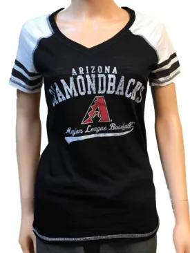 Arizona Diamondbacks SAAG Women Black Baseball Tri-Blend V-Neck T-Shirt