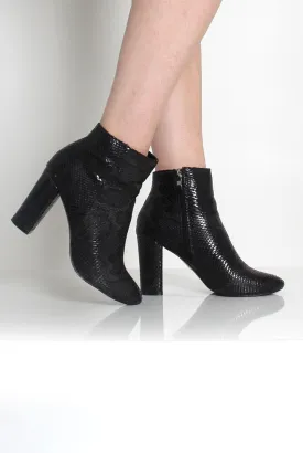 Ashlie Black Snakeskin Ankle Boots