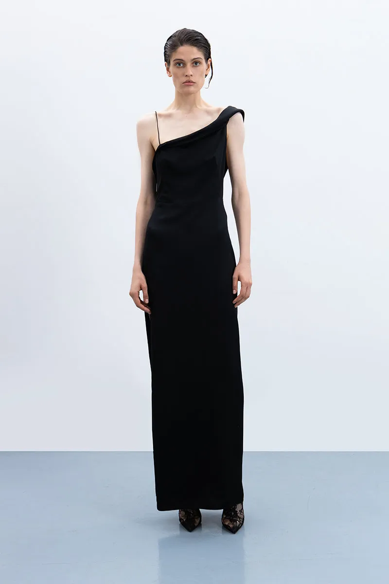 ASYMMETRICAL GOWN IN BLACK