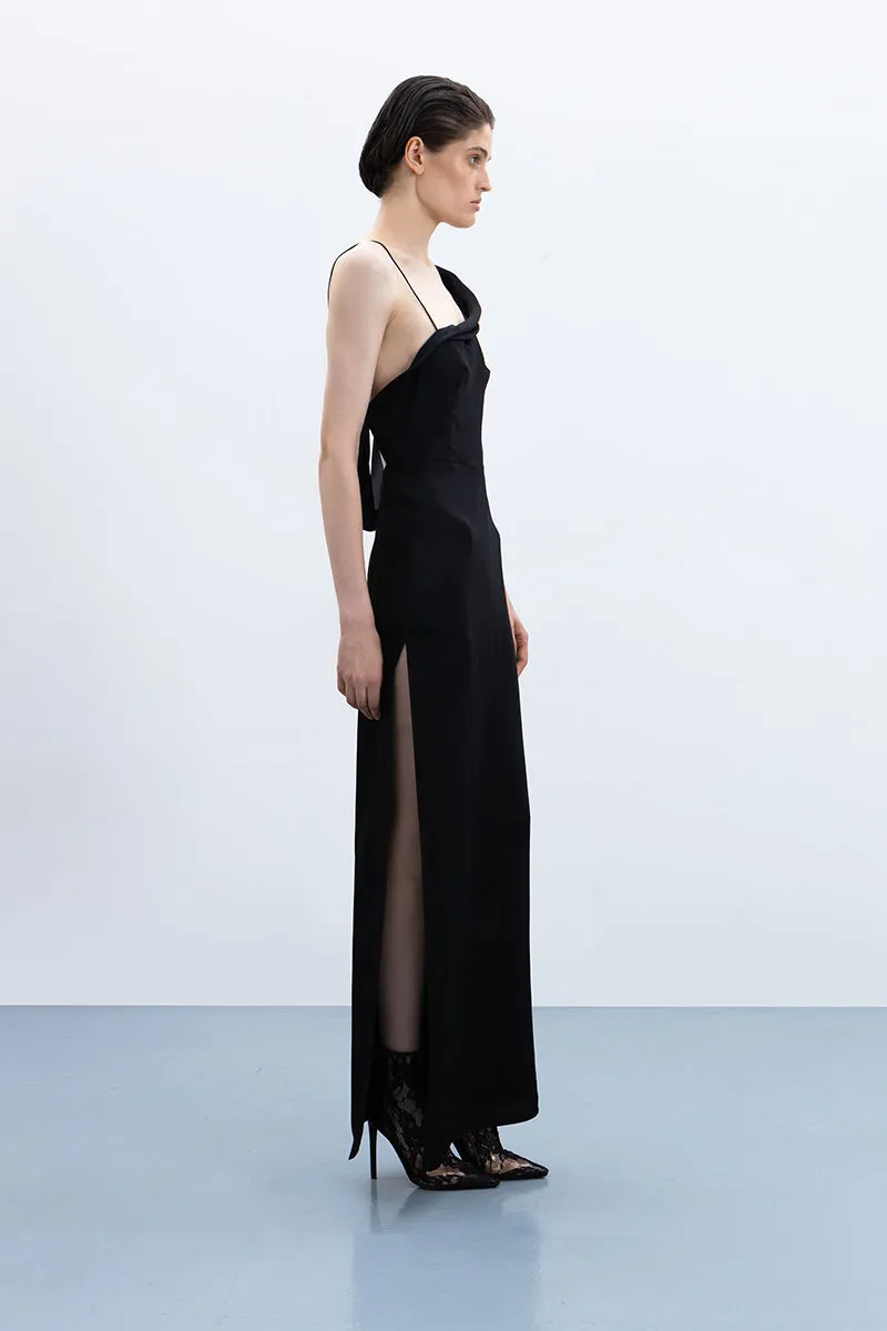 ASYMMETRICAL GOWN IN BLACK