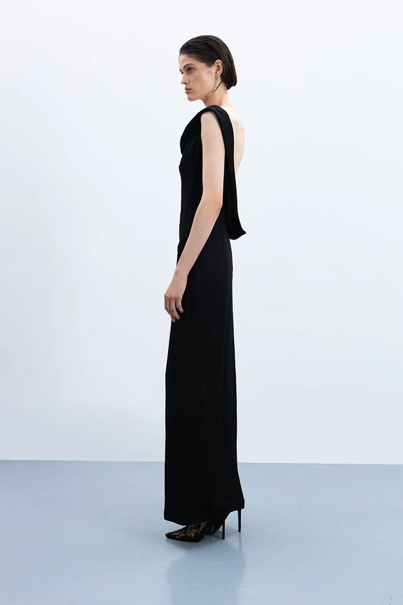 ASYMMETRICAL GOWN IN BLACK