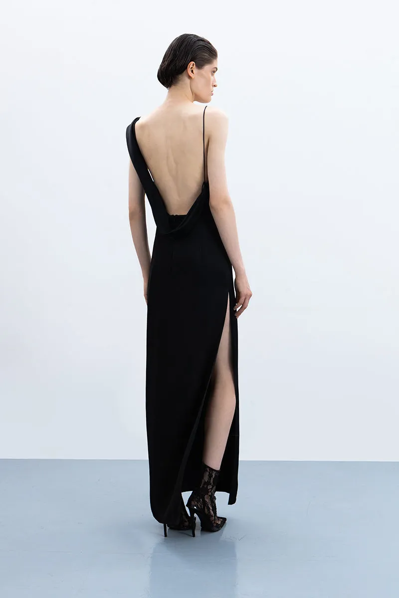 ASYMMETRICAL GOWN IN BLACK