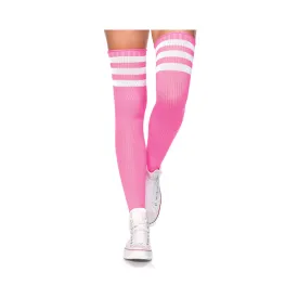 Athlete Thigh Highs with 3 Stripes Top O/S Neon Pink