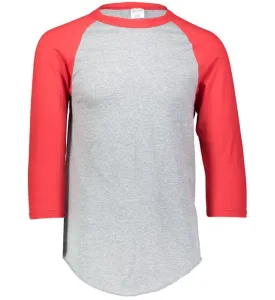 Augusta 2.0 Athletic Heather/Red 3/4 Sleeve Youth Baseball Tee