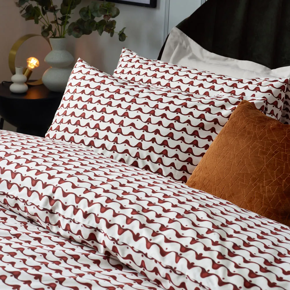 Avery Abstract Cotton Rich Duvet Cover Set Chestnut Red