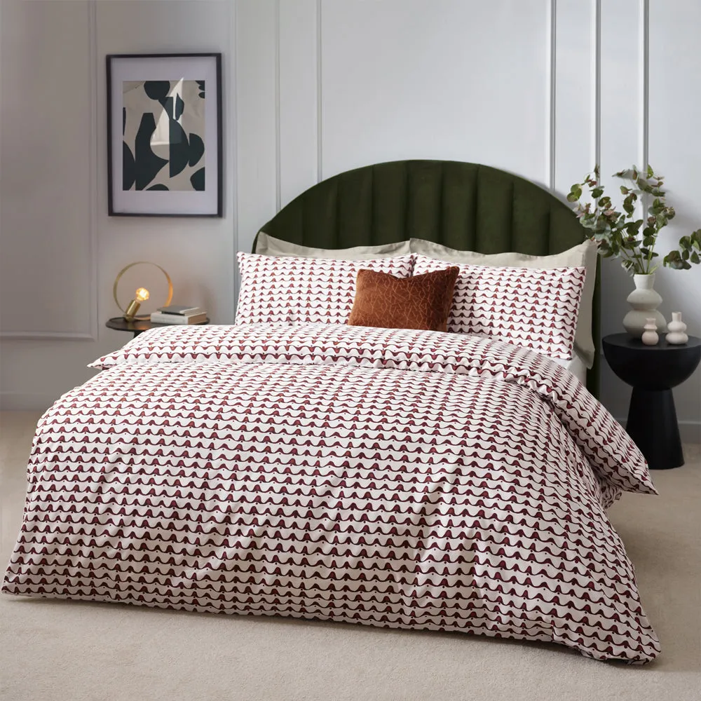 Avery Abstract Cotton Rich Duvet Cover Set Chestnut Red