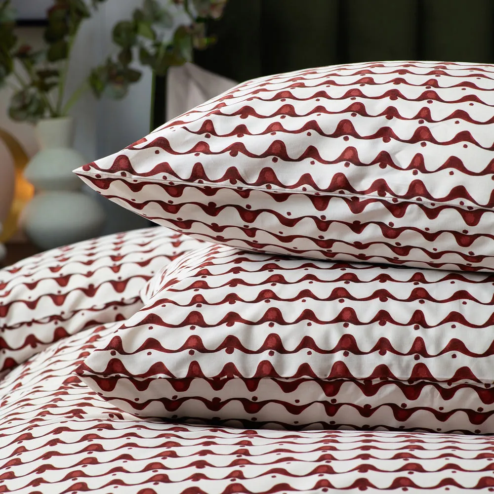 Avery Abstract Cotton Rich Duvet Cover Set Chestnut Red