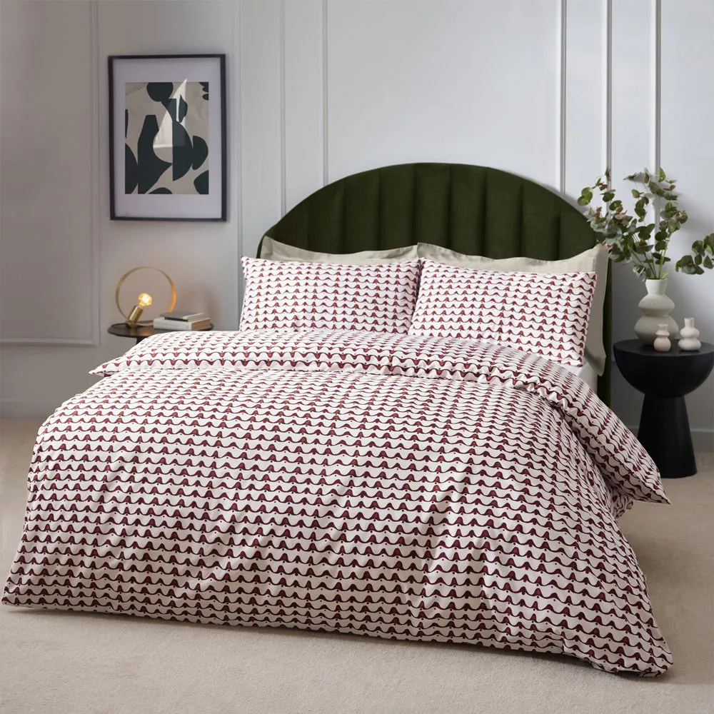 Avery Abstract Cotton Rich Duvet Cover Set Chestnut Red