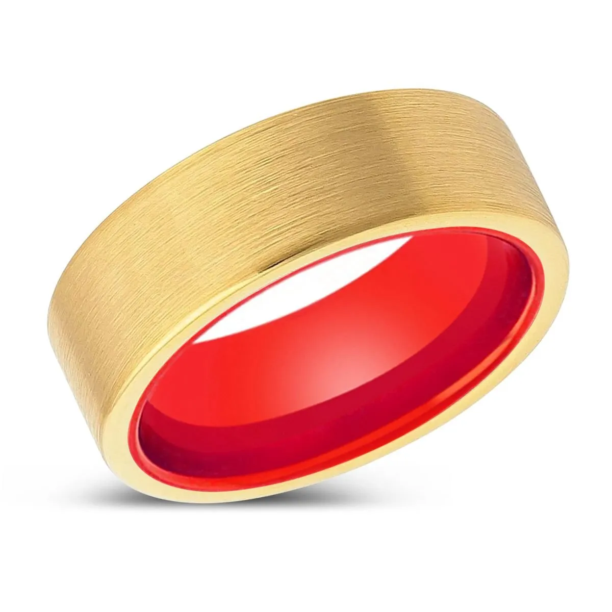 AXMINSTER | Red Ring, Gold Tungsten Ring, Brushed, Flat