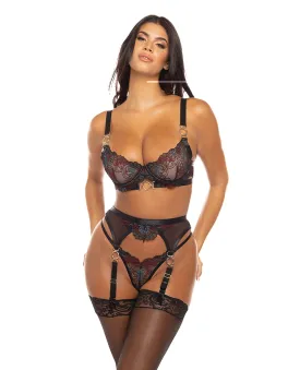 Azalea 3 Piece Bra Set Black Large