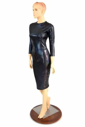 Black Holographic Crew Wiggle Dress