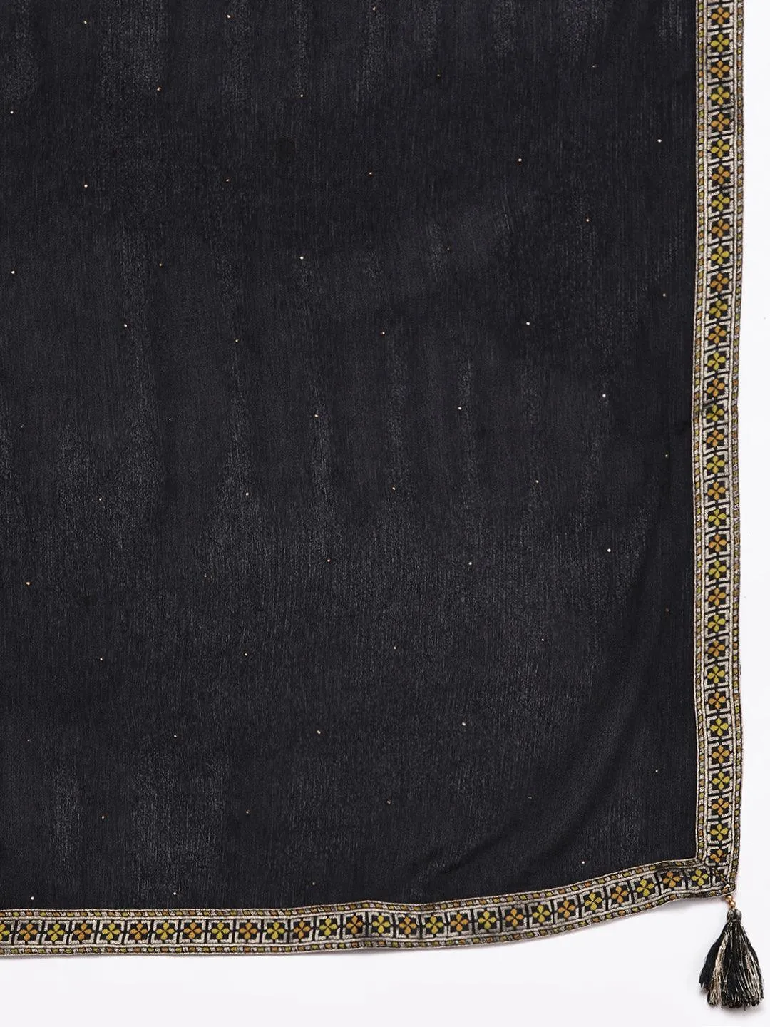 Black Woven Design Silk Blend Straight Suit With Dupatta