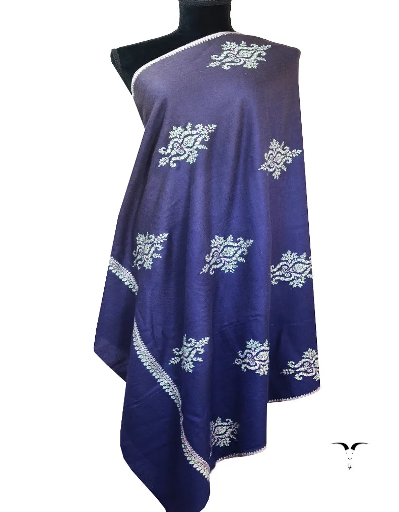 blue and grey shaded booti embroidery pashmina shawl 8429