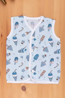 Blue Cotton Newborn Jhabla: Cute Ice Cream Print Design