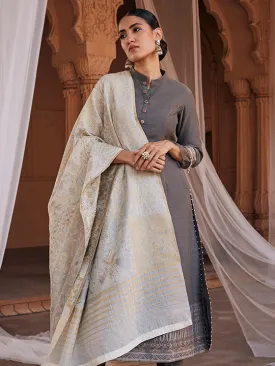 Bunai: Woven Design Stitched Suit & Dupatta Set