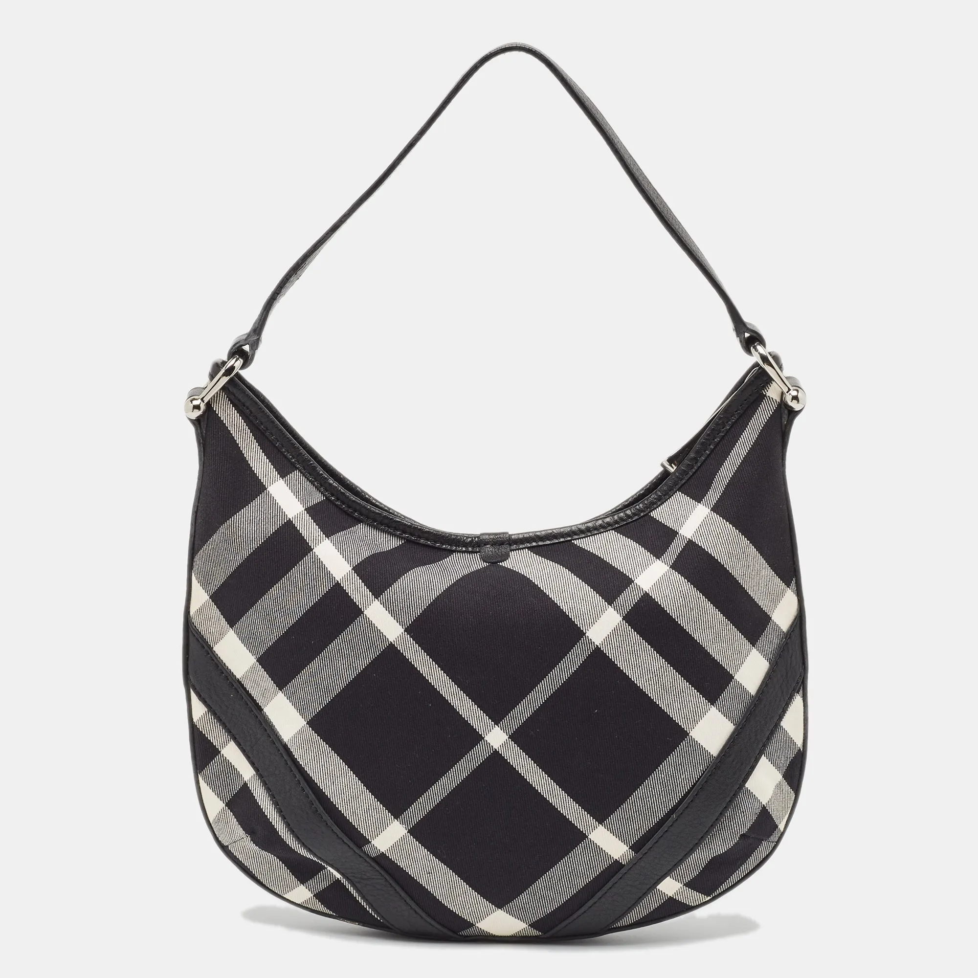 BURBERRY Black House Check Canvas and Leather Larkin Hobo